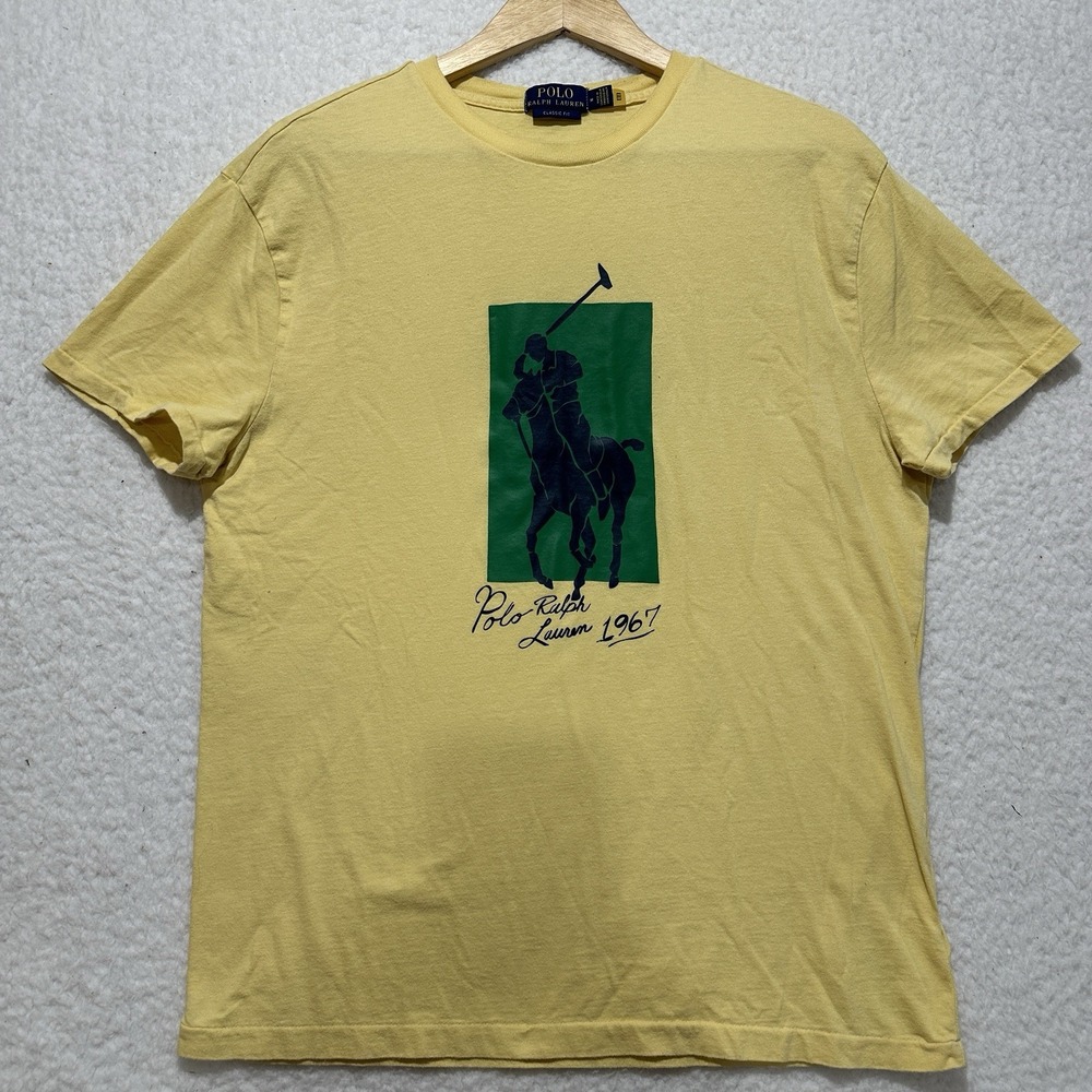 Polo Ralph Lauren Short Sleeve Tee Yellow Green Logo Cotton Classic T-Shirt Sz M